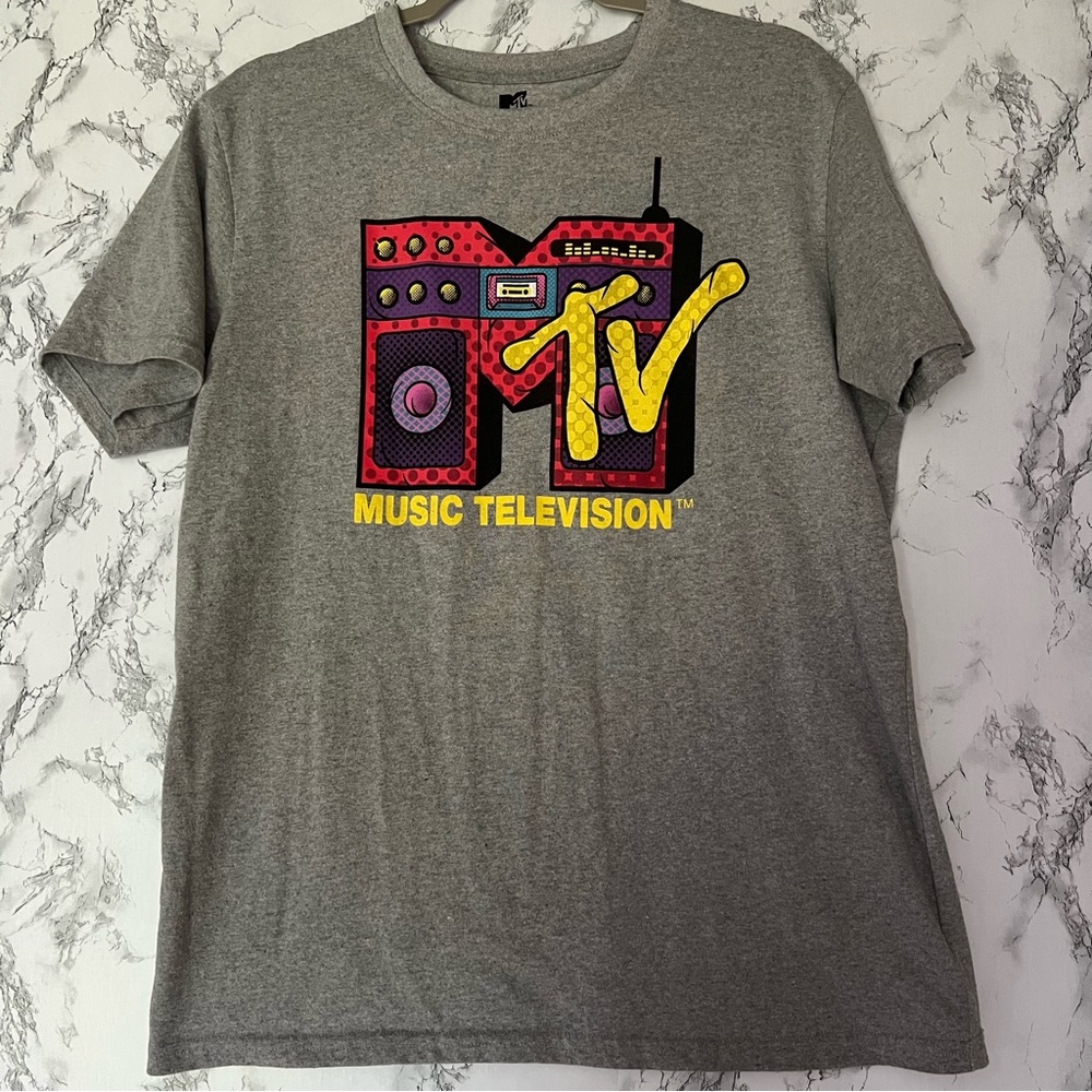 MTV Retro 80s Logo Graphic Tee Size L Gray Short Sleeve Merch Unisex